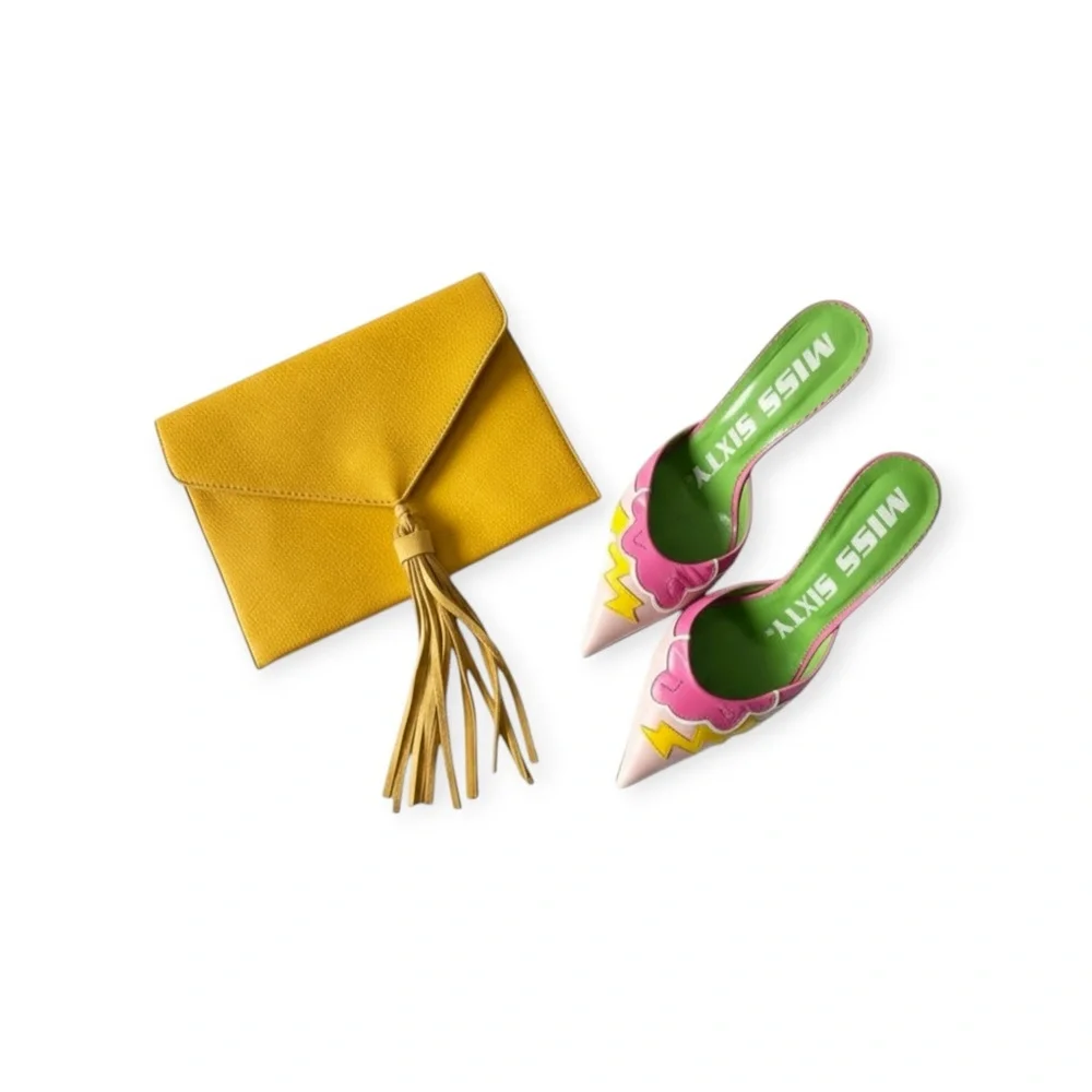 new Street Level ༄ Leather Tassel Envelope Clutch Handbag Bag ༄ Goldenrod Yellow